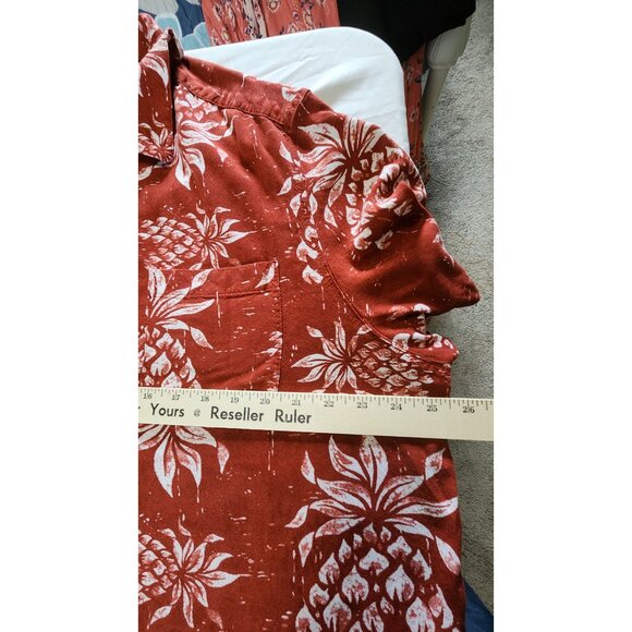 George Hawaiian Shirt 2XL Red Pineapple Print Button Front Aloha Camp Resort - Picture 6 of 8